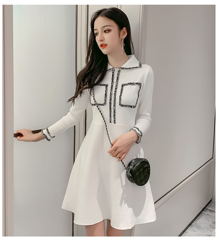 VK旗艦店 韓國風收腰POLO領純色針織長袖洋裝