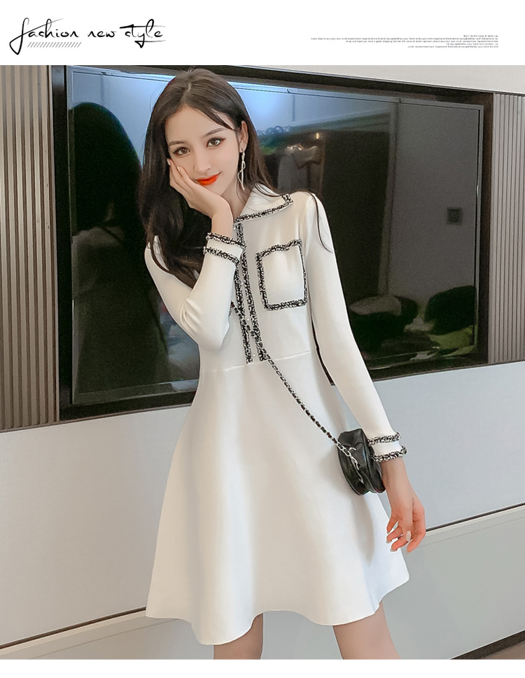 VK旗艦店 韓國風收腰POLO領純色針織長袖洋裝