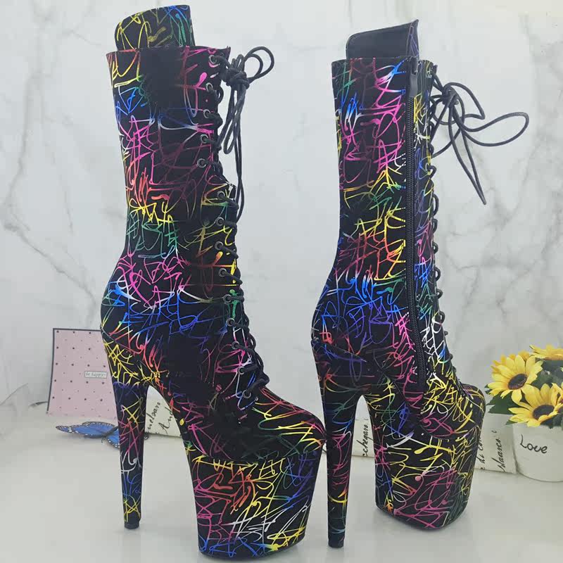 Leecabe Winter New Fashion Ultra High Heel Mid Boots European and American Wind boots Front Lacing Women Boots Sexy High Heel Boots 4B