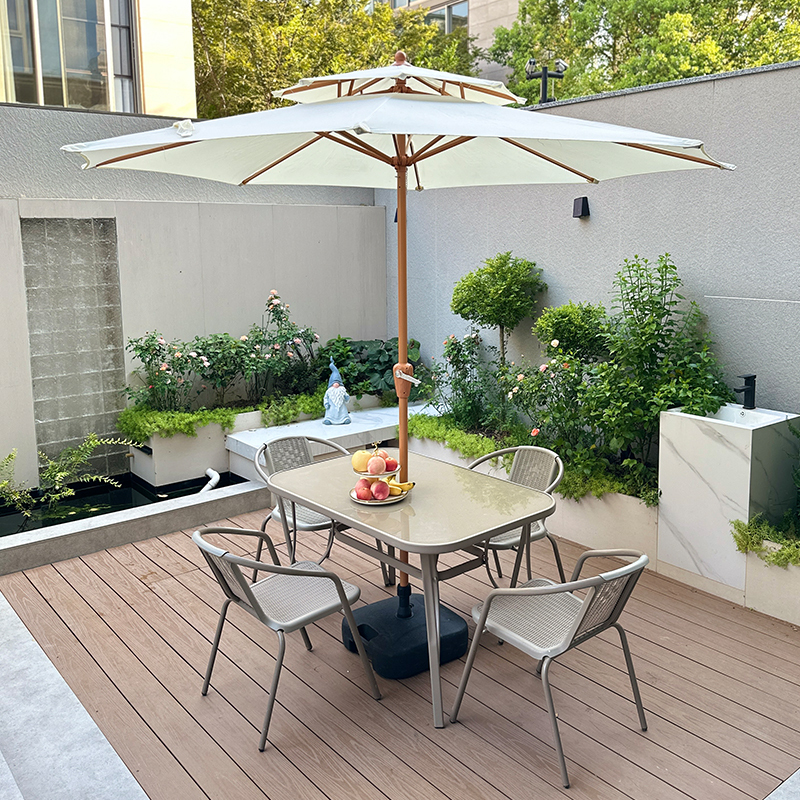 Outdoor Courtyard Tables and Chairs with Umbrella, Sunshade, Garden Outdoor Leisure, Commercial Outdoor Camping, Milk Tea, Cafe, Balcony