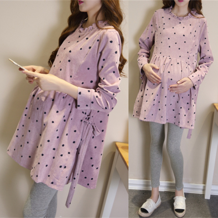 2021 Fall new gestational woman dress Korean version loose with large size for long version of pregnancy nursing blouses long sleeves