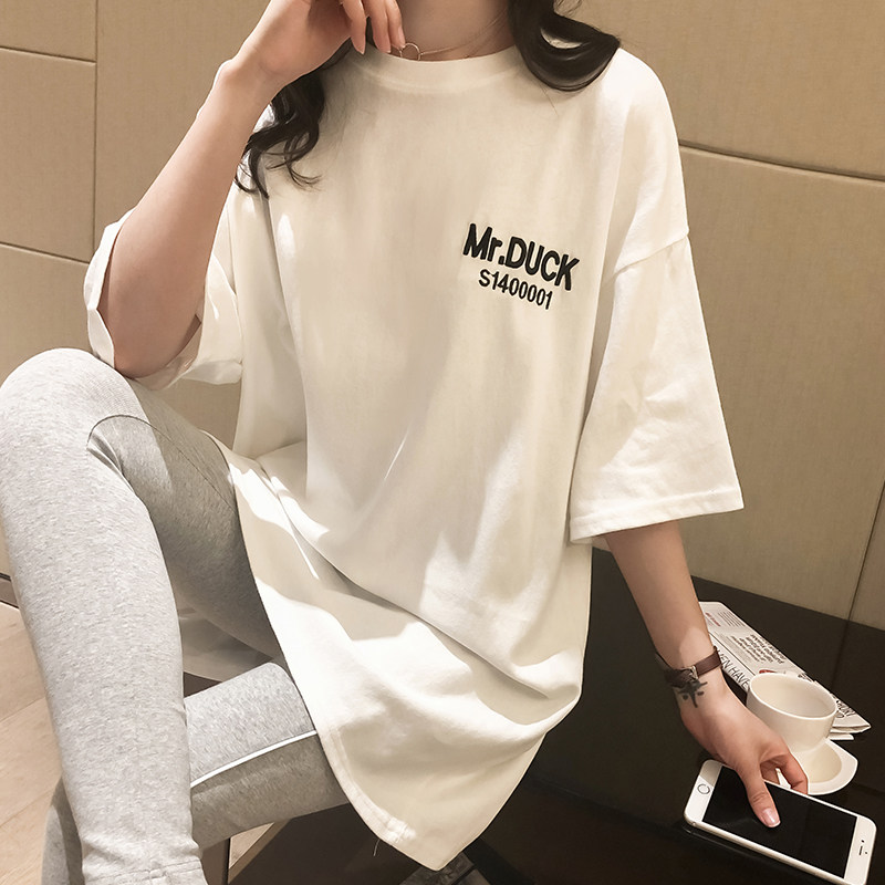 Fashion Tidal Moms Blouses 2020 Summer Dress New Pure Cotton Short Sleeve T-shirt Han Edition Large Size Medium Long Version Pregnant Woman Foreign Dress