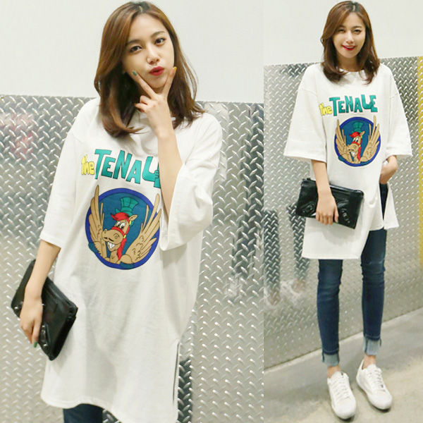 Fashionable pregnant women going out breastfeeding clothes Korean version loose large size 200 catties pregnant women T-shirt pure cotton short-sleeved summer dress