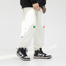 NOAY heavy Tide brand love breasted sports pants men and women students loose fried street Port wind beam foot casual pants