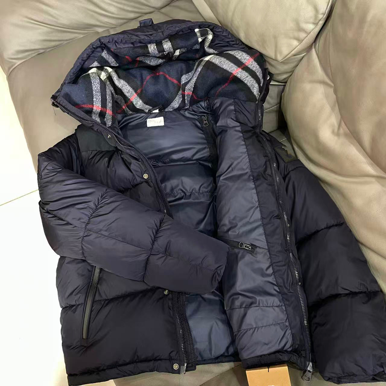 iTiNS2025冬季新款男女同款格子棉服外套加厚保暖连帽面包拆卸袖 5