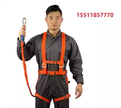 Anti-falling double rope protection safety suspension full body Seat Belt Safety rope double back safety belt Red full back single rope