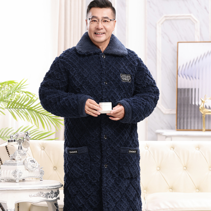 Flannel Pajamas for Men, Winter Long Robe, Extra Thick Fleece Coral Fleece Sleepwear, Large Size Home Wear Set for Middle-Aged and Elderly Dads Flannel Pajamas for Men, Winter Long Robe, Extra Thick Fleece Coral Fleece Sleepwear, Large Size Home Wear Set for Middle-Aged and Elderly Dads
