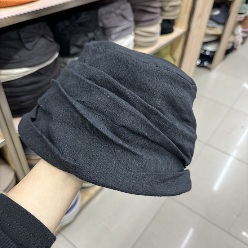 ファッションニッチ通気性コットン＆リネンプリーツバケットハット春夏サンハットネットセレブファッションハット漁師ハットバケットハット