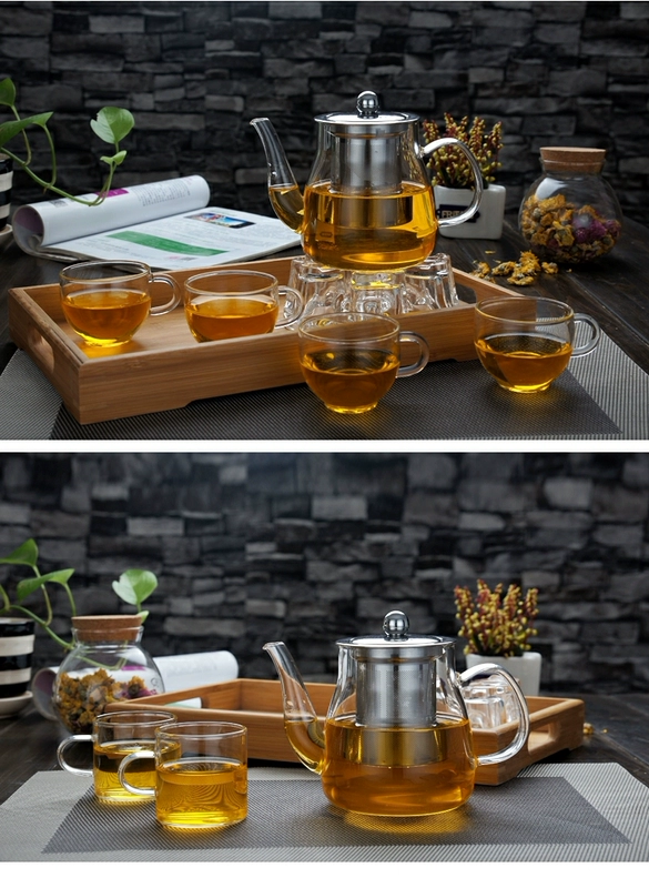 Ấm trà thủy tinh dày chịu nhiệt gia dụng bằng thép không gỉ mới lọc ấm trà Kung Fu ấm trà bộ tách trà bộ trà - Trà sứ