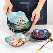 Yuquan Korean printed small saucer creative personality ceramic dish handmade fruit plate Japanese home Square dish