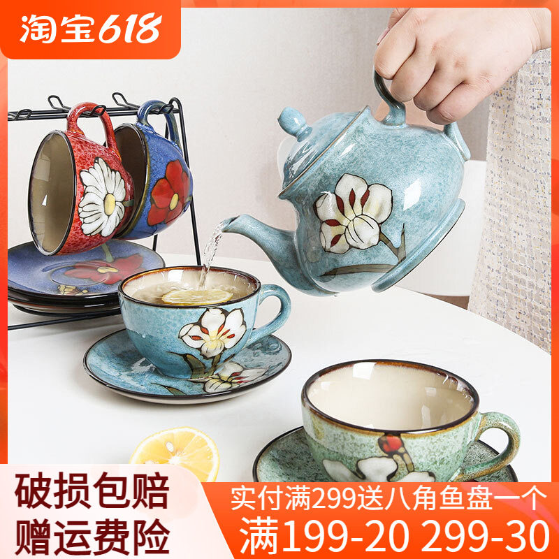Jade Springs Teapot Sets Home Kilns Varnades Glazed Teapot Teapot Hand Painted Kilns Varnades Glazed Ceramic Coffee Cups A Pot Four Cups