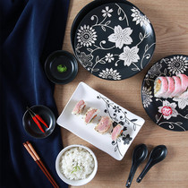 Jade Quan Ye Dance Japanese dish dish dish handmade printing Chinese ceramic bowl plate household