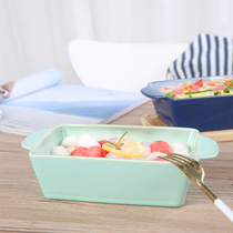Yuquan Qinghong Korean rectangular ceramic dish with two ear - ear - roast dish with ear - oven microwave oven