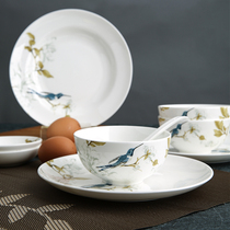 Yuzhen Green Spirit Bone Ceramic Bowl Set Household European hand-painted ceramic dish noodle bowl rice bowl light luxury