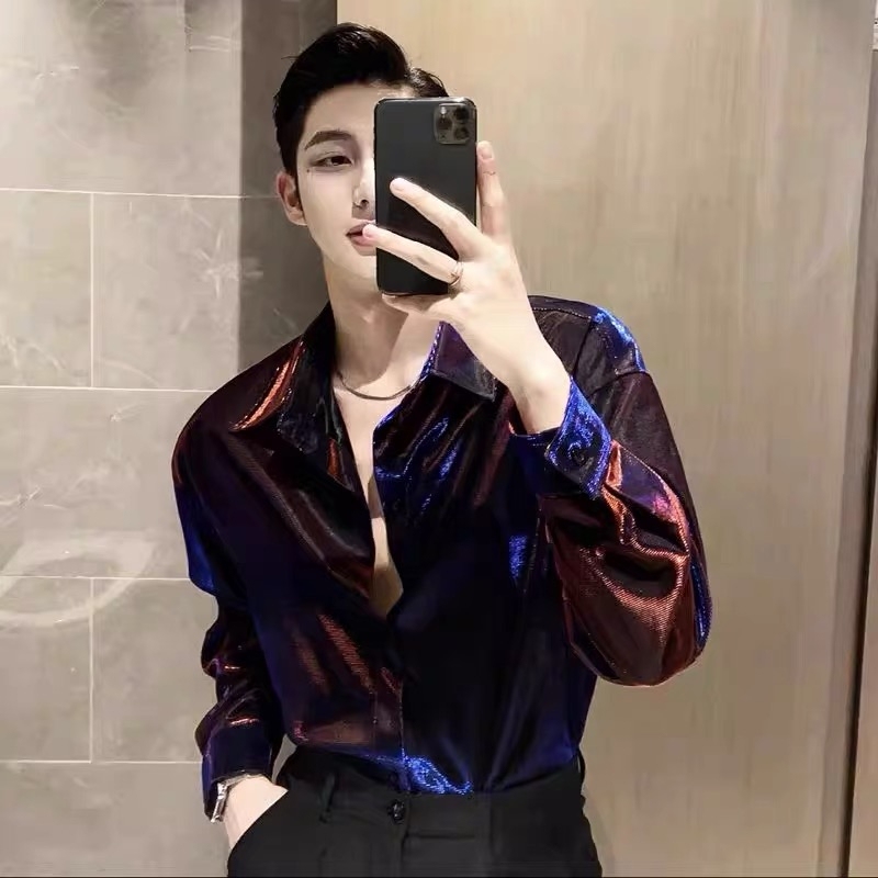 High-End Nightclub Long-Sleeved Shirt for Men 2024 New Autumn Loose Design Sequin Casual Shirt Top for Men High-End Nightclub Long-Sleeved Shirt for Men 2024 New Autumn Loose Design Sequin Casual Shirt Top for Men