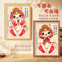 Year of the Snake Baby Hand and Foot Print Keepsake Photo Frame Newborn Baby Full Month Hundred Days First Birthday Hand and Foot Print Clay Souvenir Display Stand