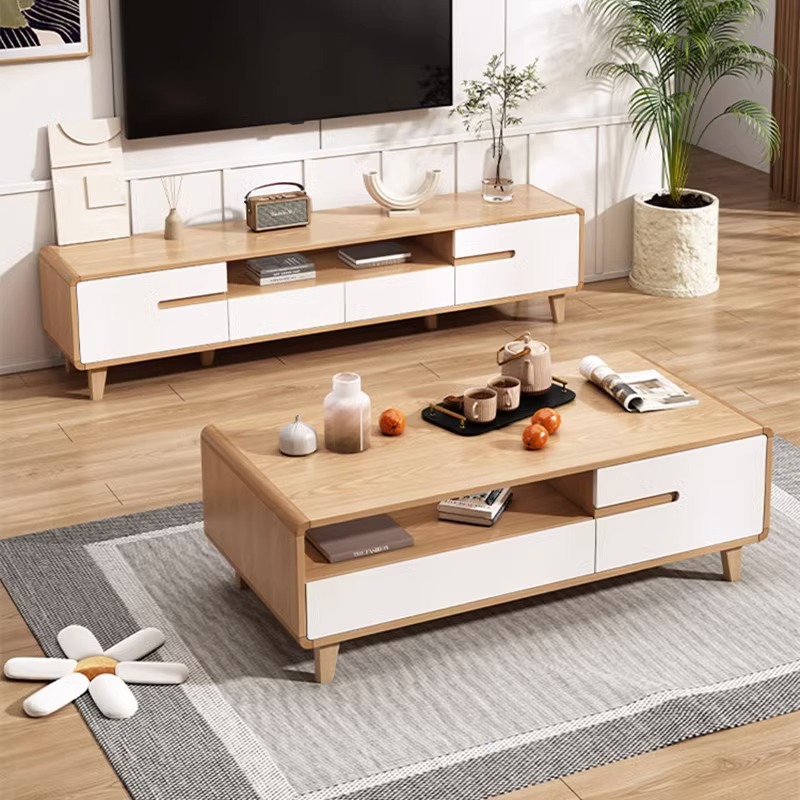 TV Cabinet Tea Table Combo Living Room Home Floor Minimalist Modern Rounded solid wood 2023 New TV enclosure-Taobao