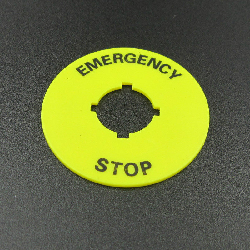 Emergency Stop Switch Button Sign Box 16mm Warning Sign Yellow Card Emergency Stop Signage STOP Warning Circle Warning Circle