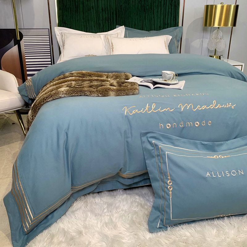 Upscale 5-star hotel Wind Mills Wool Pure Cotton Four Pieces Full Cotton Linen Quilt Cover Autumn Winter Thickened Bed European-style