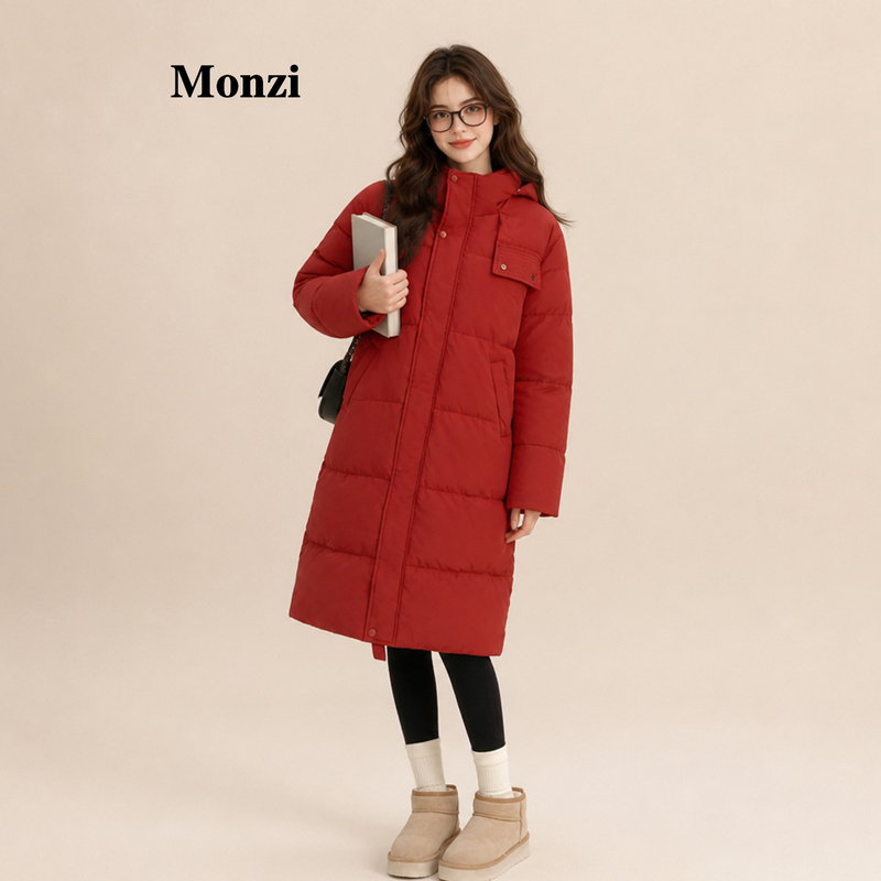 Monzi Red Christmas and New Year High-End White Duck down Jacket for Women, Winter Thickened Warm Coat for Petite Sizes