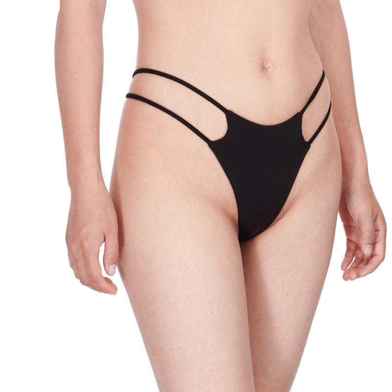 European and American Style Thong, Sexy Lace-Up, Hollow-Out, Thin Straps, Pure Cotton, Ice Silk, Pure Desire Leopard Print, Fluorescent, Seamless, Plus Size Bikini