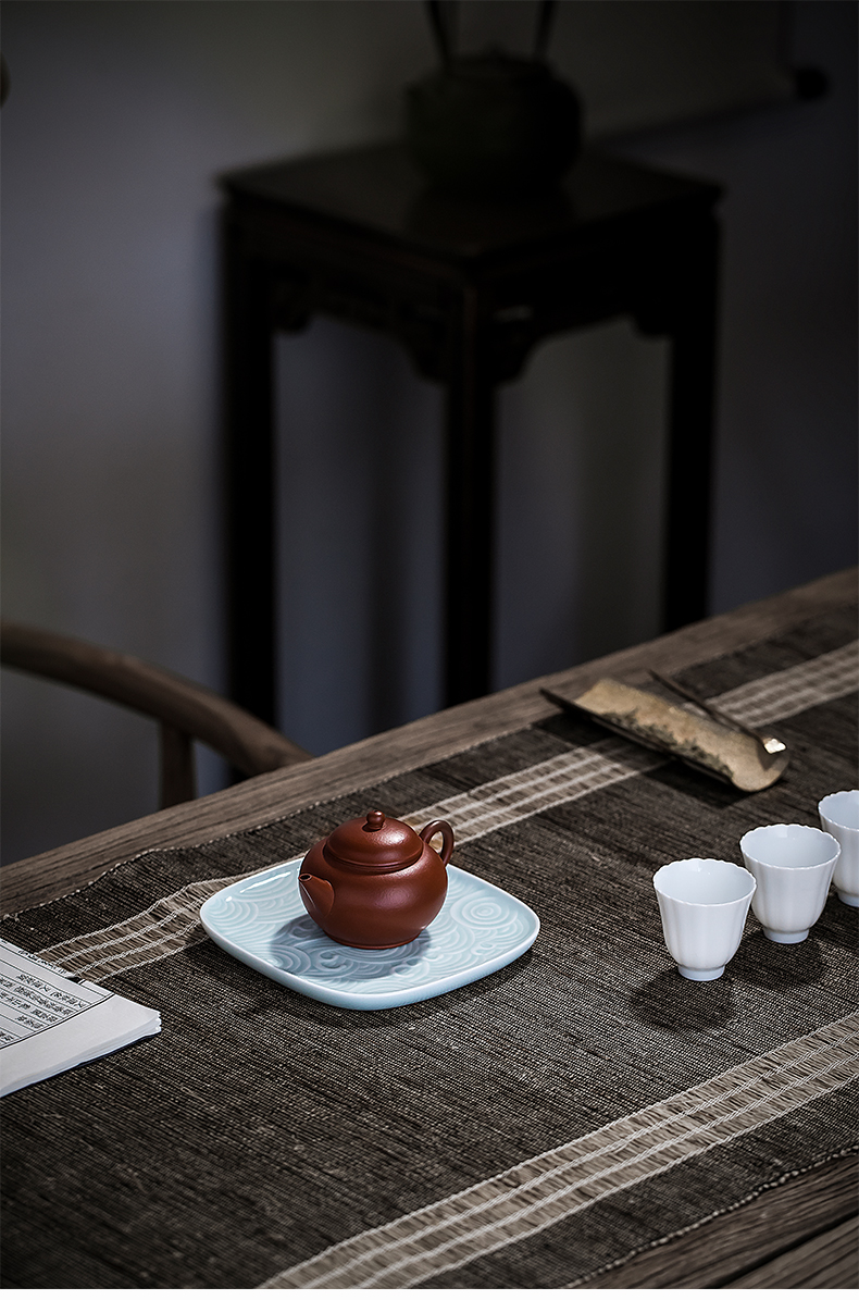Cloud art of jingdezhen pure manual water lines pot of bearing dry tea saucer dish fruit compote dish of ceramic kung fu tea set