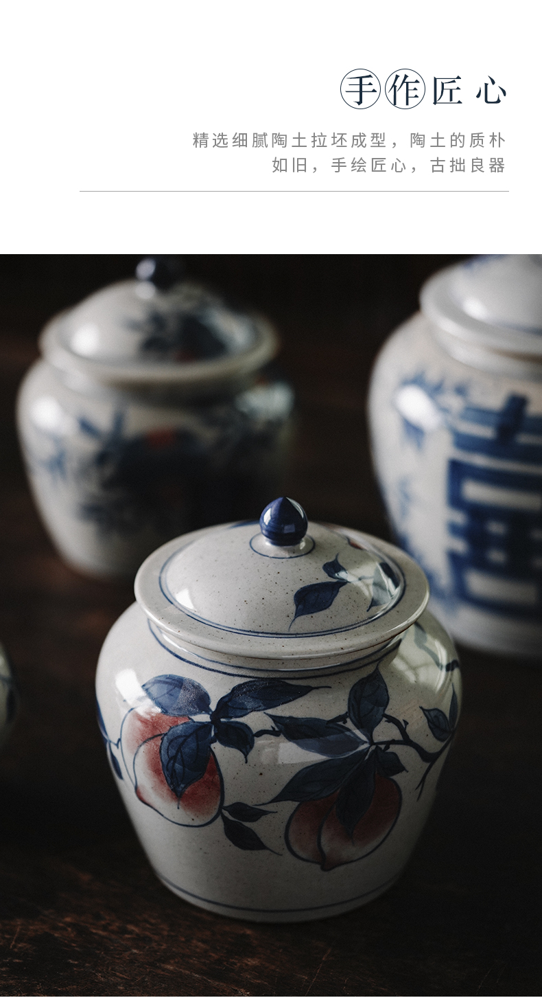 Blue and white porcelain hand - made caddy fixings general pot of jingdezhen pure manual a large ceramic household seal storage tank