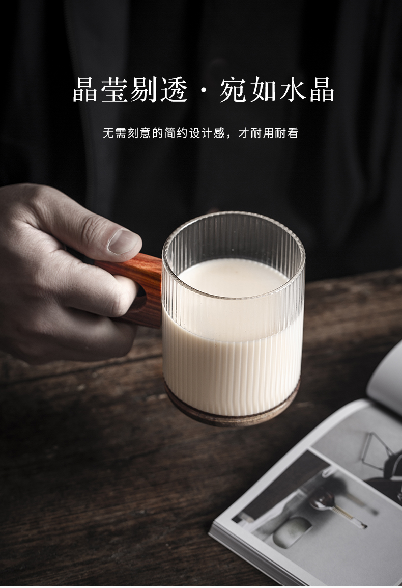Glass Glass art creative jingdezhen stripe with the wooden bottom insulation cup coffee cup home of kung fu tea set