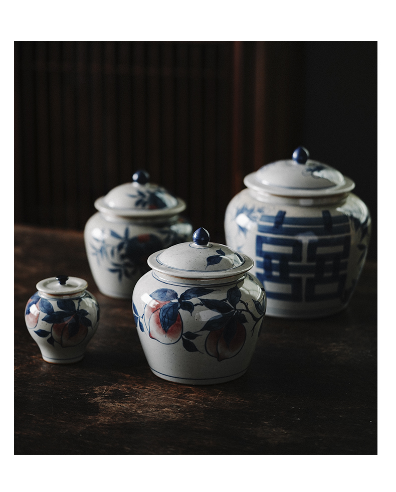 Blue and white porcelain hand - made caddy fixings general pot of jingdezhen pure manual a large ceramic household seal storage tank