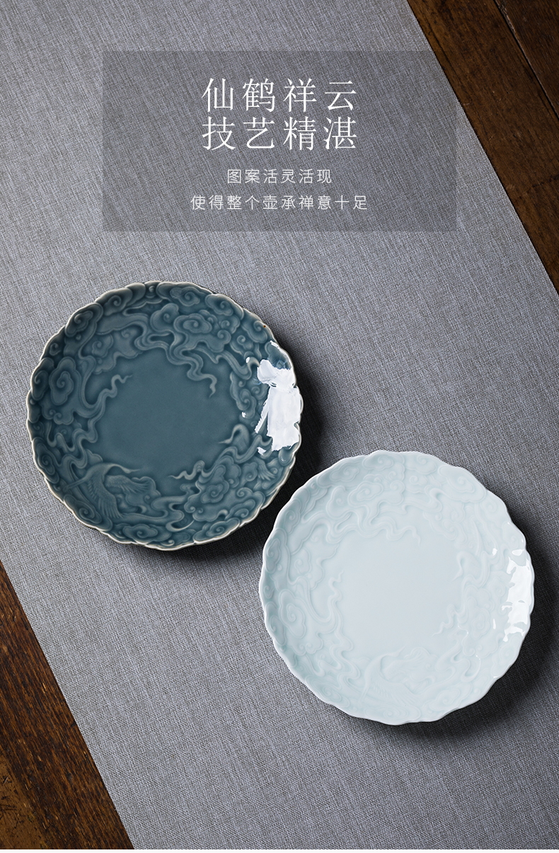 Cloud art of jingdezhen xiangyun crane carved by hand pot of bearing dry machine bed pan pot pot compote cup tea tray