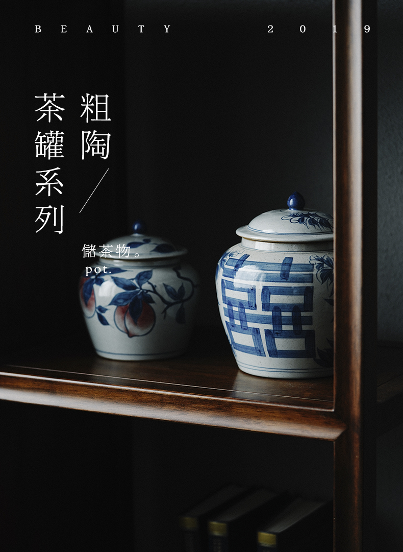 Blue and white porcelain hand - made caddy fixings general pot of jingdezhen pure manual a large ceramic household seal storage tank