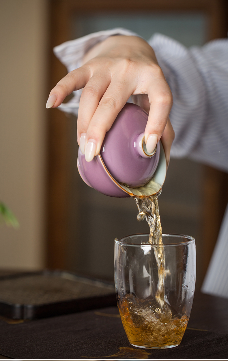 Cloud art of jingdezhen moran purple tureen high temperature color glaze ceramic cups a single tea bowl of kung fu tea set