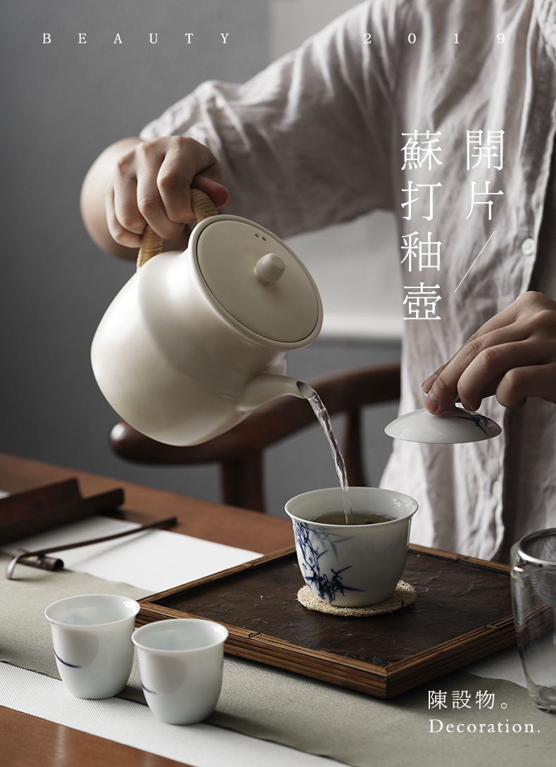 Cloud art of jingdezhen manual soda glaze tea white clay ceramic POTS ceramic teapot household health pot of boiled tea kettle