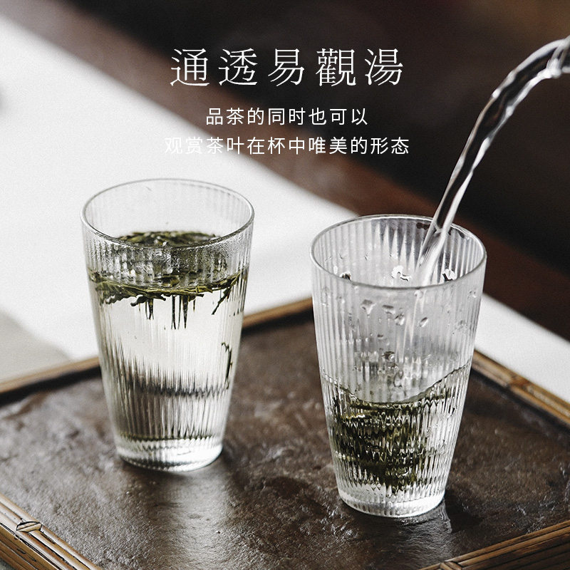 Cloud art of jingdezhen manual heat straight vertical stripes hammer office home transparent glass milk cup of green tea cup
