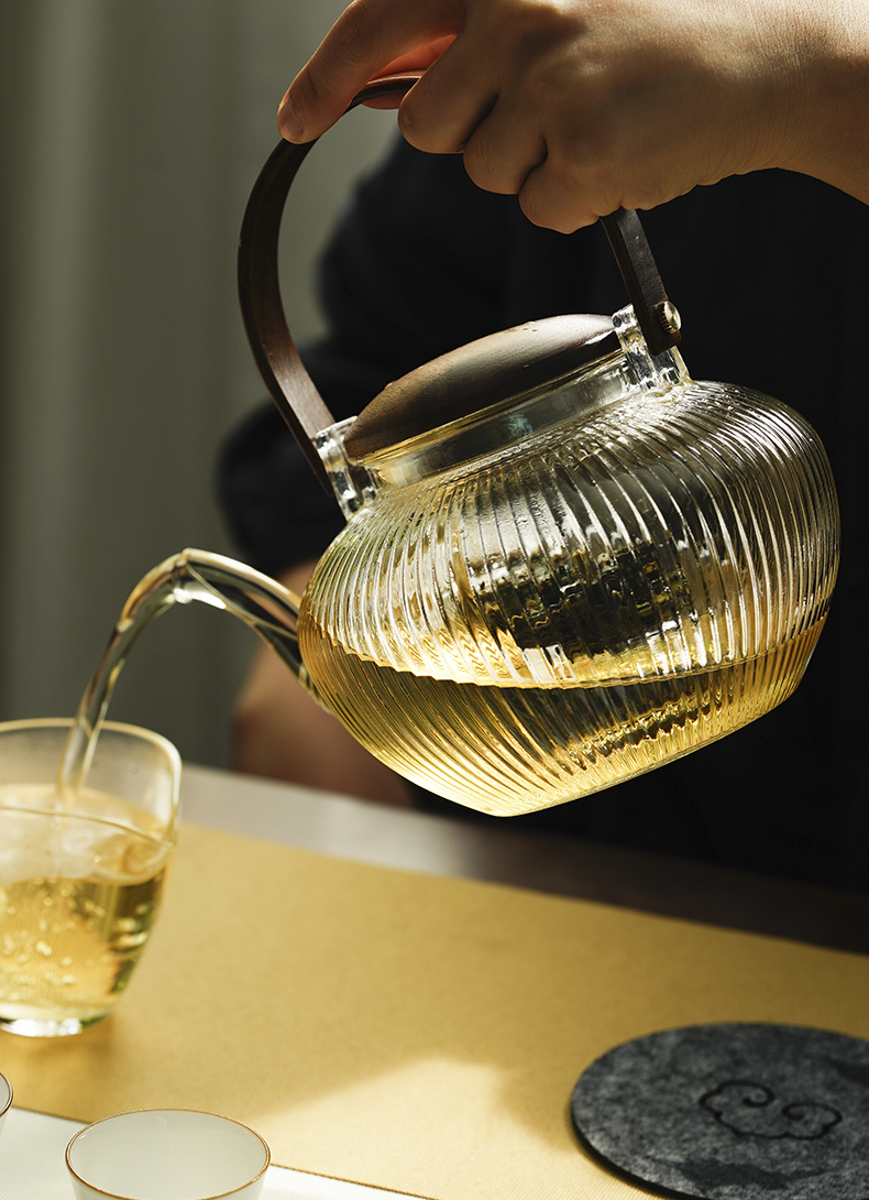Cloud (vertical stripes high - temperature thickening glass teapot household heating electric TaoLu cooking pot fire boil tea
