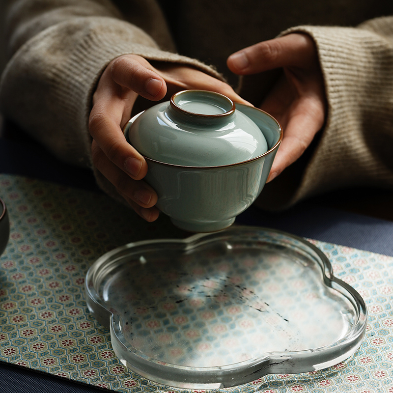 Cloud jingdezhen pure manual operation your up tureen open a piece of ice to crack the porcelain bowl kung fu tea tureen tea bowl