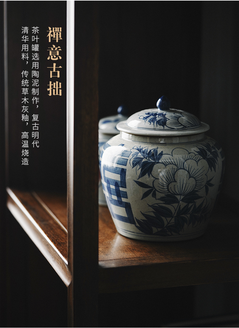 Blue and white porcelain hand - made caddy fixings general pot of jingdezhen pure manual a large ceramic household seal storage tank