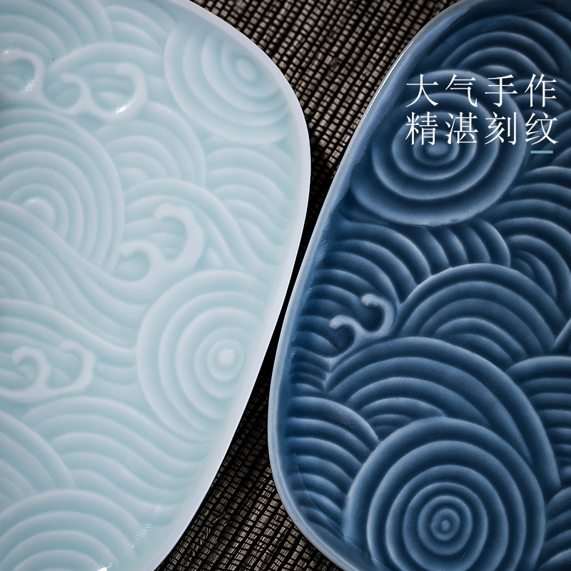 Cloud art of jingdezhen pure manual water lines pot of bearing dry tea saucer dish fruit compote dish of ceramic kung fu tea set
