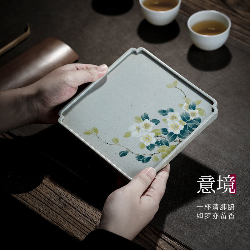 Cloud art of jingdezhen blue and white flower pot of hand - made of bearing pot holder, pot pad bearing cup tea tea tray was dry mercifully kung fu tea set