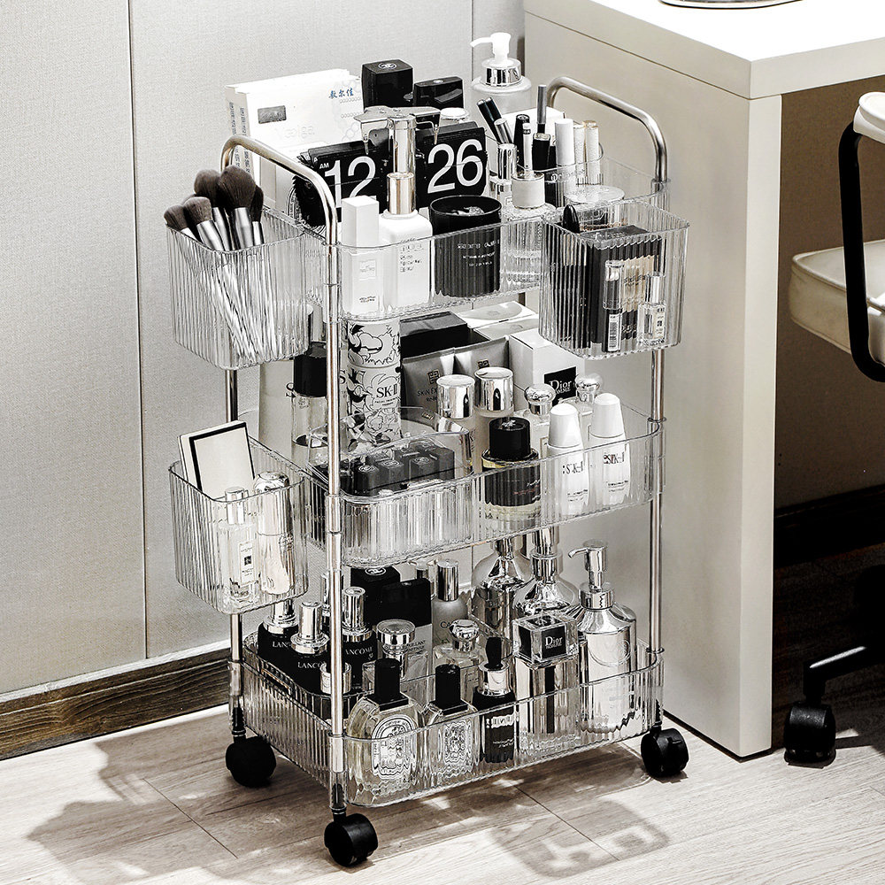 4合1化妆品收纳盒玫瑰金化妆旅行箱带旋转轮沙龙理发盒化妆车行李箱, image size:1000x1000