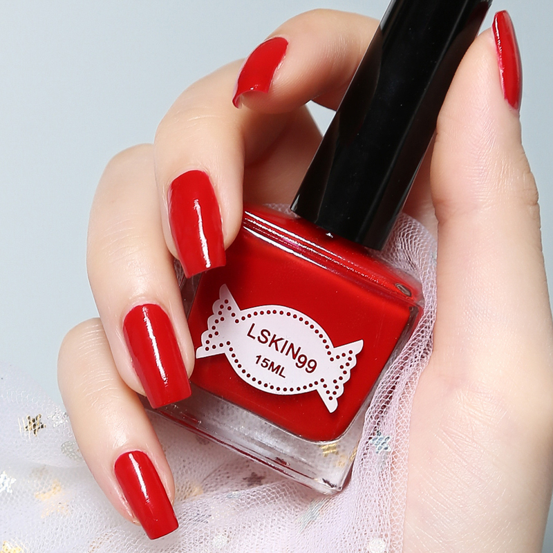 Bright Red Nail Polish, Chinese Wine Red, Enhances Complexion, Wedding-Friendly, Waterproof, Long-Lasting, No Need to Bake, Non-Peelable, Natural, Quick-Drying, Non-Toxic