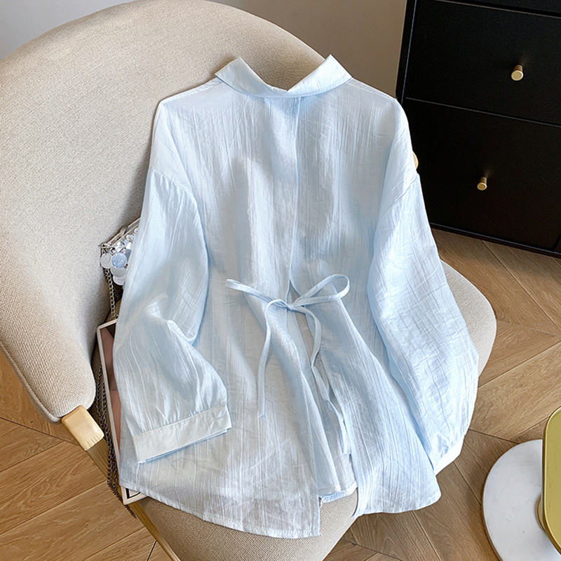 Shenzhen Nanyou High-End Women's Long-Sleeve Shirt, Sun-Protective Thin Top, Summer Back-Slit Tie-Up Air-Conditioning Shirt