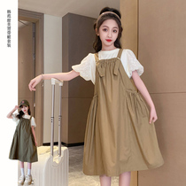 Girls Dress Summer Childrens Korean Style Sweet Suspender Skirt Suit Two-piece Set Girls Summer Dress 2024 New Style