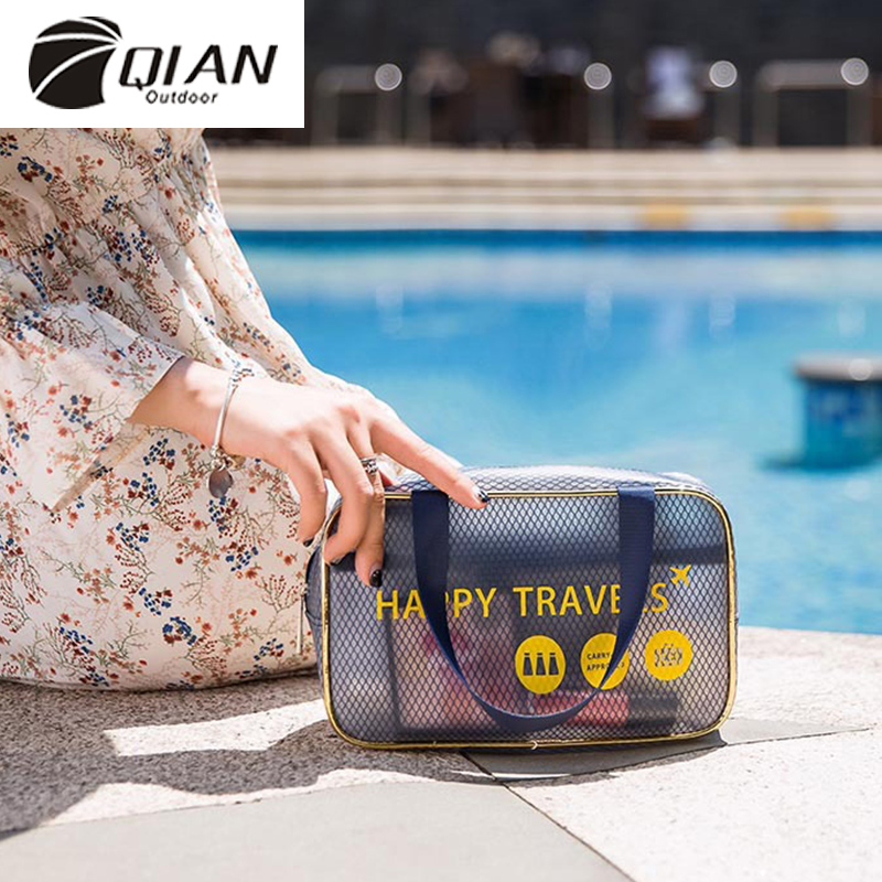Transparent swimming containing bag portable large capacity dry and wet separation PVC waterproof make-up bag travel wash bag