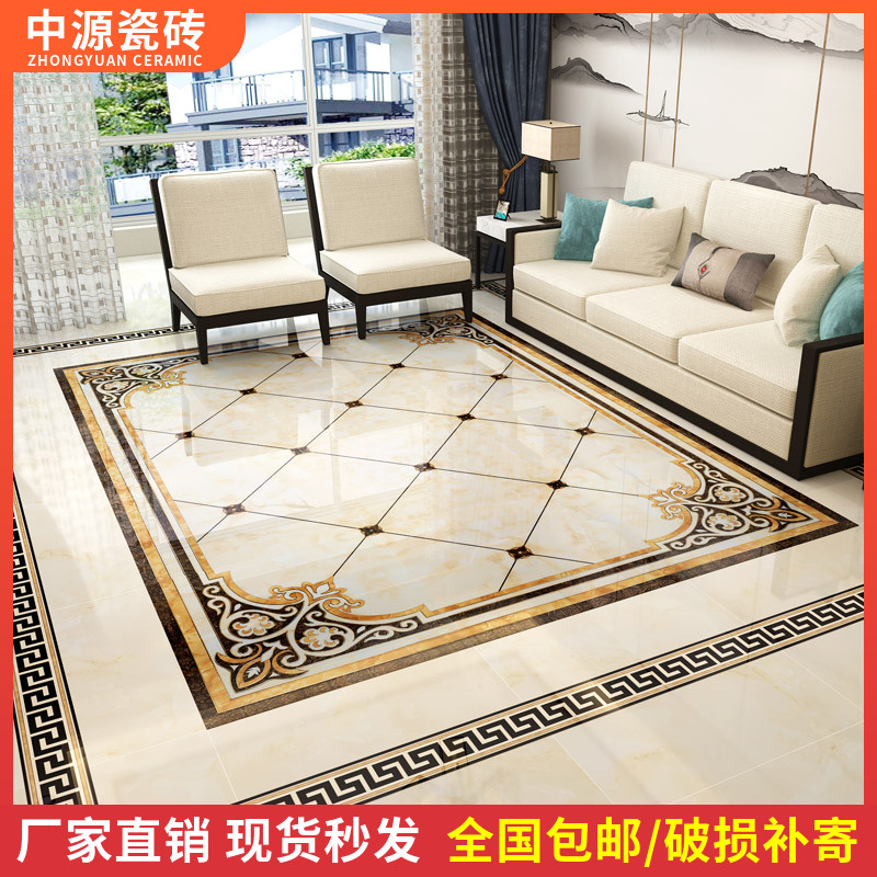 Modern Chinese living room parquet tile 800x800 dining room floor tile parquet pattern microcrystalline stone gold-plated polished crystal tile