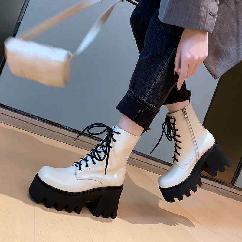 Niche white thick-soled Martin boots women's single boots increased thick heel leather 2021 spring and autumn new British style short boots
