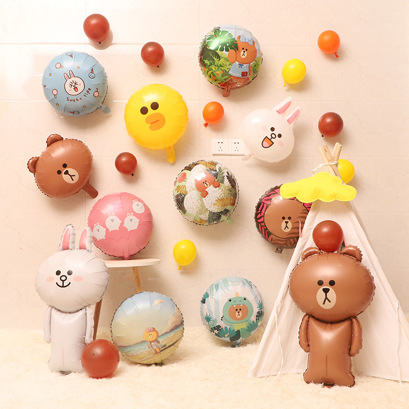 Children Birthday Decoration Balloon Baby Age Scene Arrangement Party Brown Bear Themed Birthday Groin Cartoon Balloon