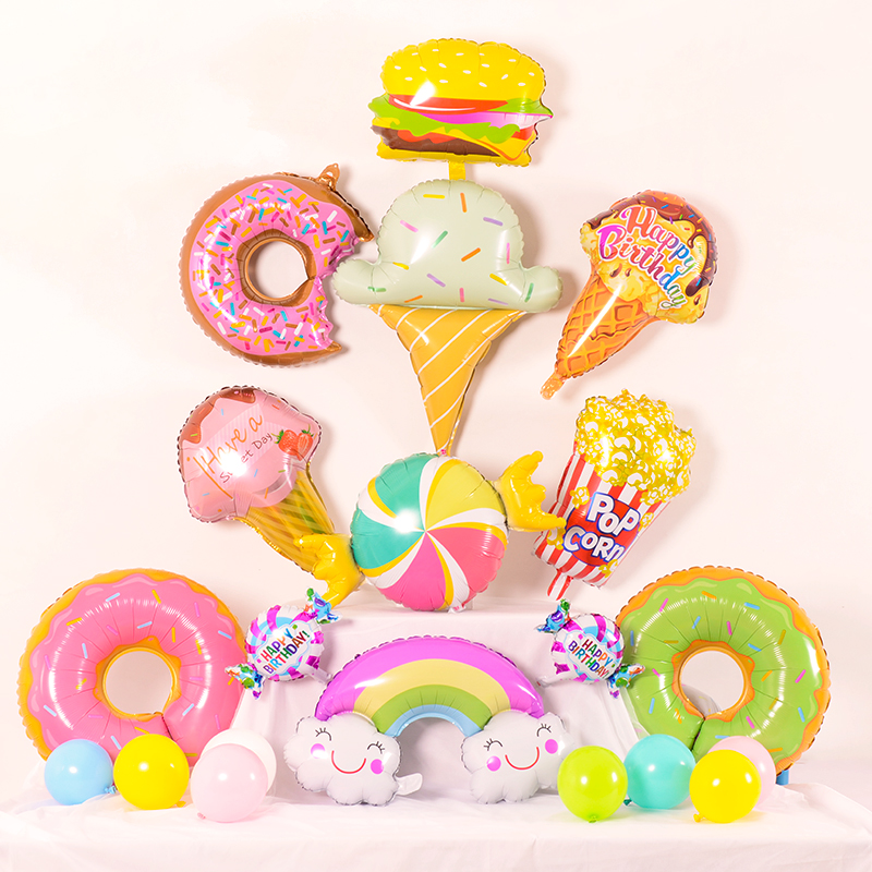 Donut birthday decoration balloon children's birthday full moon cartoon fruit aluminum film balloon year-old baby clothing decoration