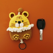 Classic Cartoon Woolen Key Bag Cute Cartoon Key Protective Cover for Girls Little Cute Tiger Pull-Out Style