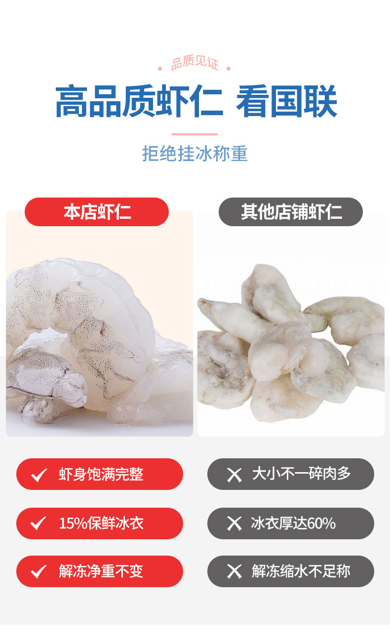 BAP四星认证 国联水产 精品翡翠生虾仁 250g/袋 8-8.5cm 图3